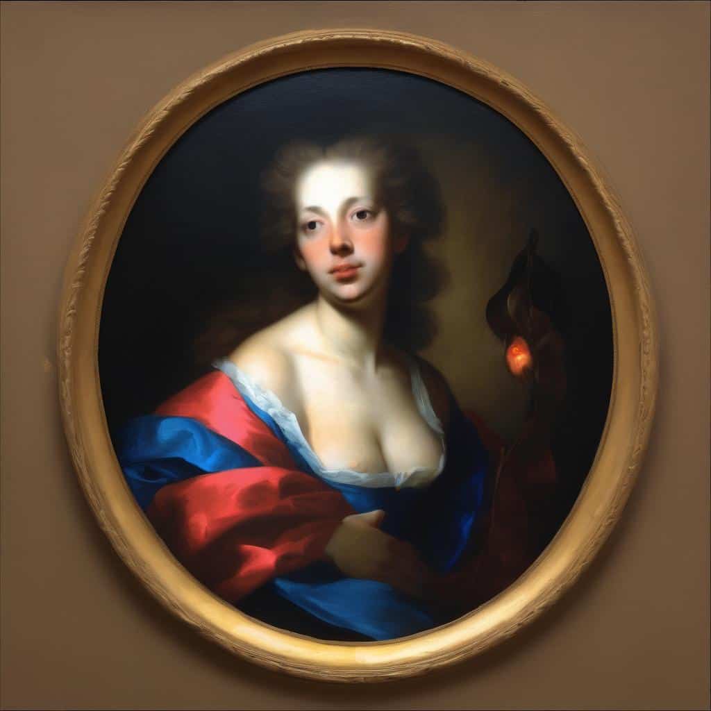 Ζωντανή αναπαράσταση της τέχνης και της αλληλεπίδρασης θεατή με έργο τέχνης, σε ελαιογραφία ρομαντικής αισθητικής.